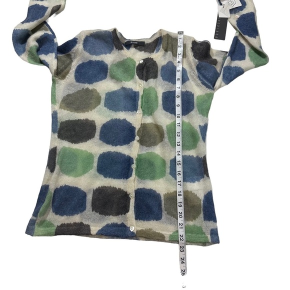 Brodiaea Women Cream & Colorful Smears 7 Button Cardigan Sweater Sz M Mohair NWT - Picture 10 of 13